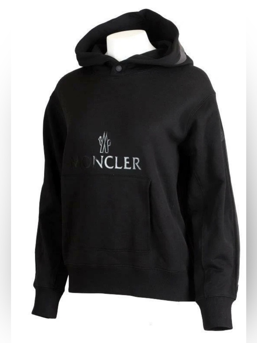 Moncler Black Crewneck Hoodie with Logo Embroidery Sweatshirt Medim